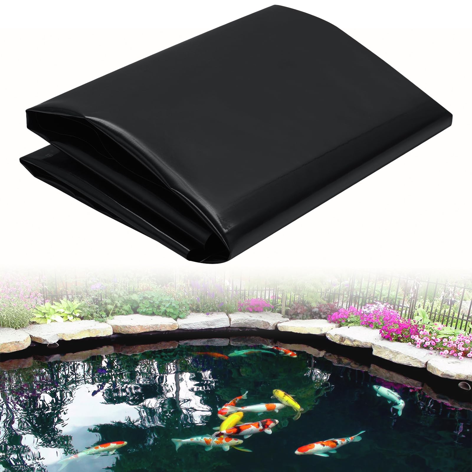 Sararoom 3×6M Teichfolie, Premium PVC Teichfolien Schwarz HDPE Folie | Flexibel Dichtungsfolie Teichmembran Schwimmteich Gartenteich Teichplane für Fischteiche Brunnen Wassergarten Wasserfall-St.0,5mm