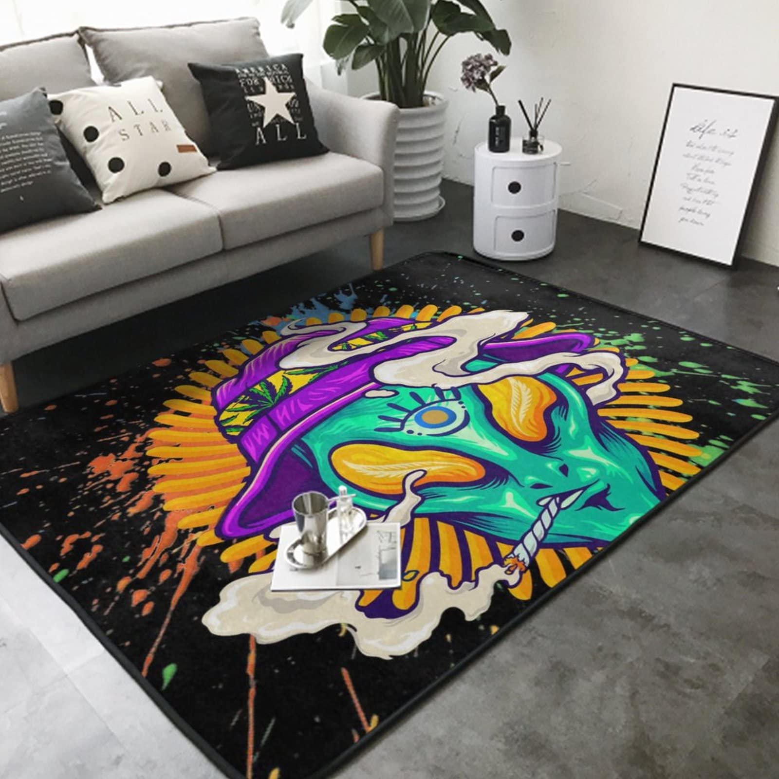 Supdreamc Comfortable Kitchen Rugs Extra Large Play Rug Carpet for Bedroom Living Room Kitchen - Alien Trippy Painting L 63"x48"W Throw Rugs Carpet