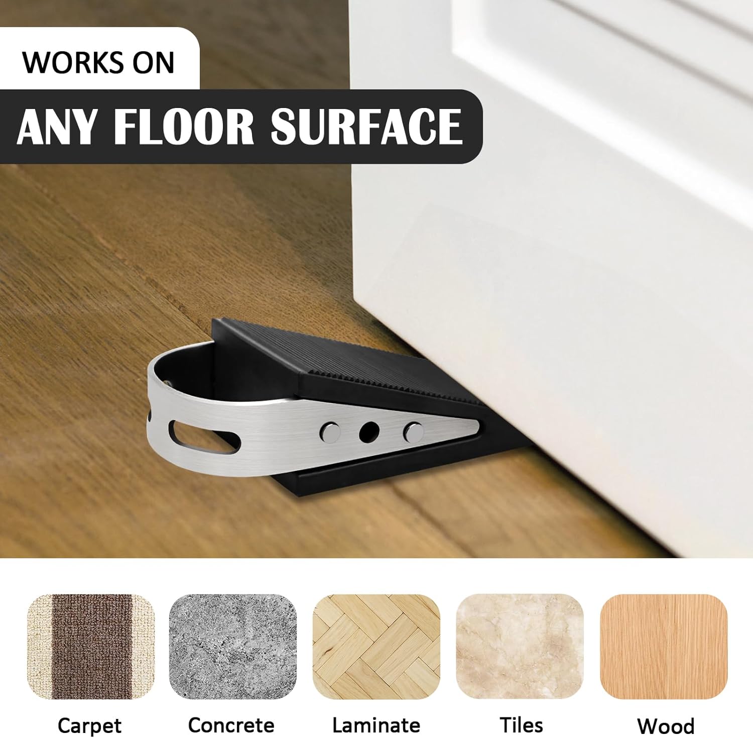 Shackcom Rubber Door Stopper Wedge, 12 Pack Black Heavy Duty Door Stop Suitable for All Floor Types, with Stainless Steel Hangers for Easy Storage, Prevents Unwanted Slams and Bumps