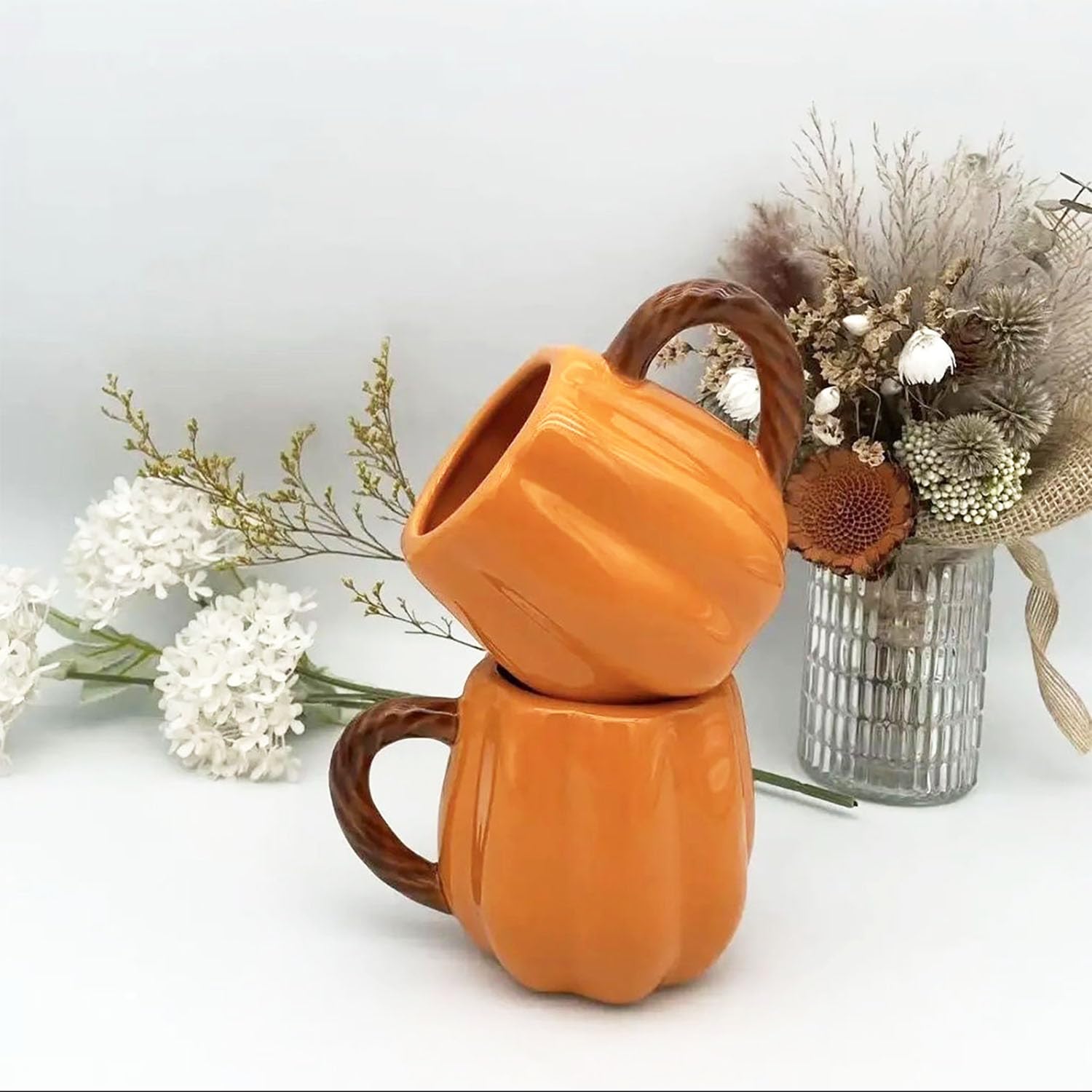 2 tazas de cerámica de calabaza de 13 onzas, taza de café, taza de té, decoraciones navideñas