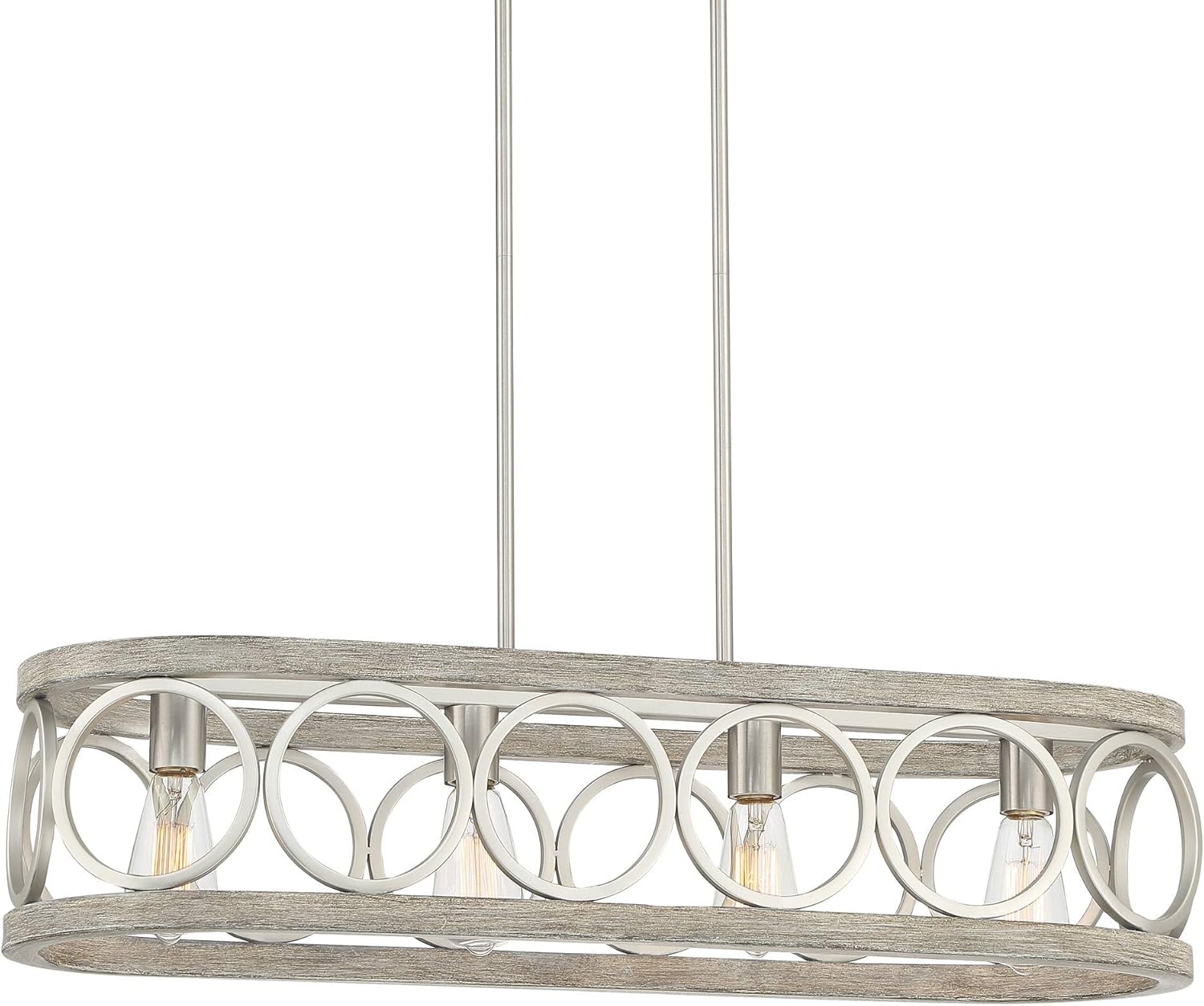 Salima Brushed Nickel Gray Wood Linear Island Pendant Chandelier 32 1/2" Wide Modern Farmhouse 4-Light LED Fixture for Kitchen Dining Living Room House Home High Ceilings - Franklin Iron Works - - 