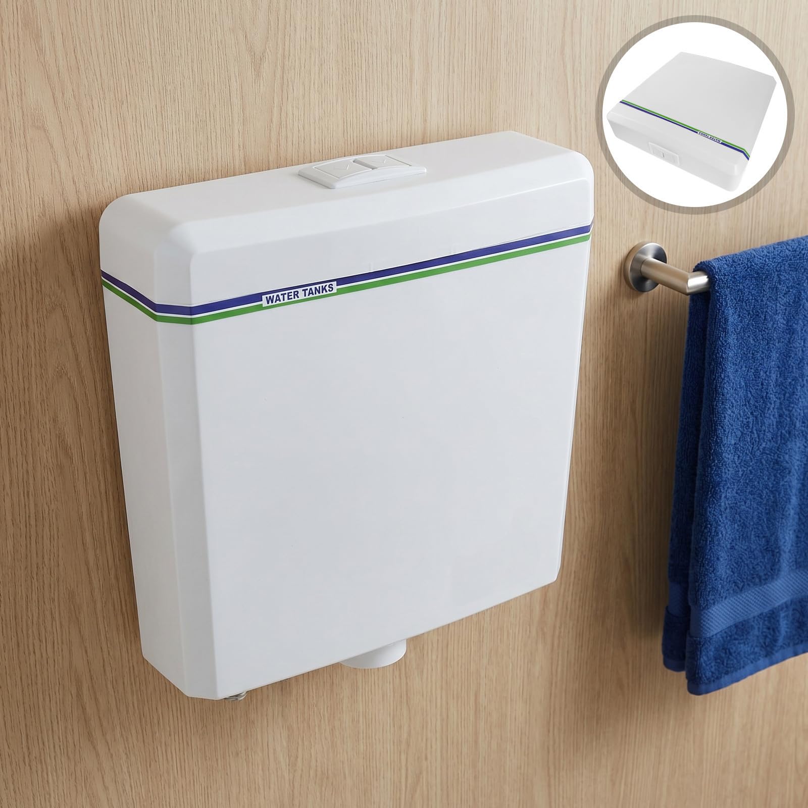 iplusmile Tanque de Descarga para Inodoro de Pared para Baño Común y Sanitario de Cuclillas, Color Blanco, Plástico Resistente Función de Doble Descarga Ajustable