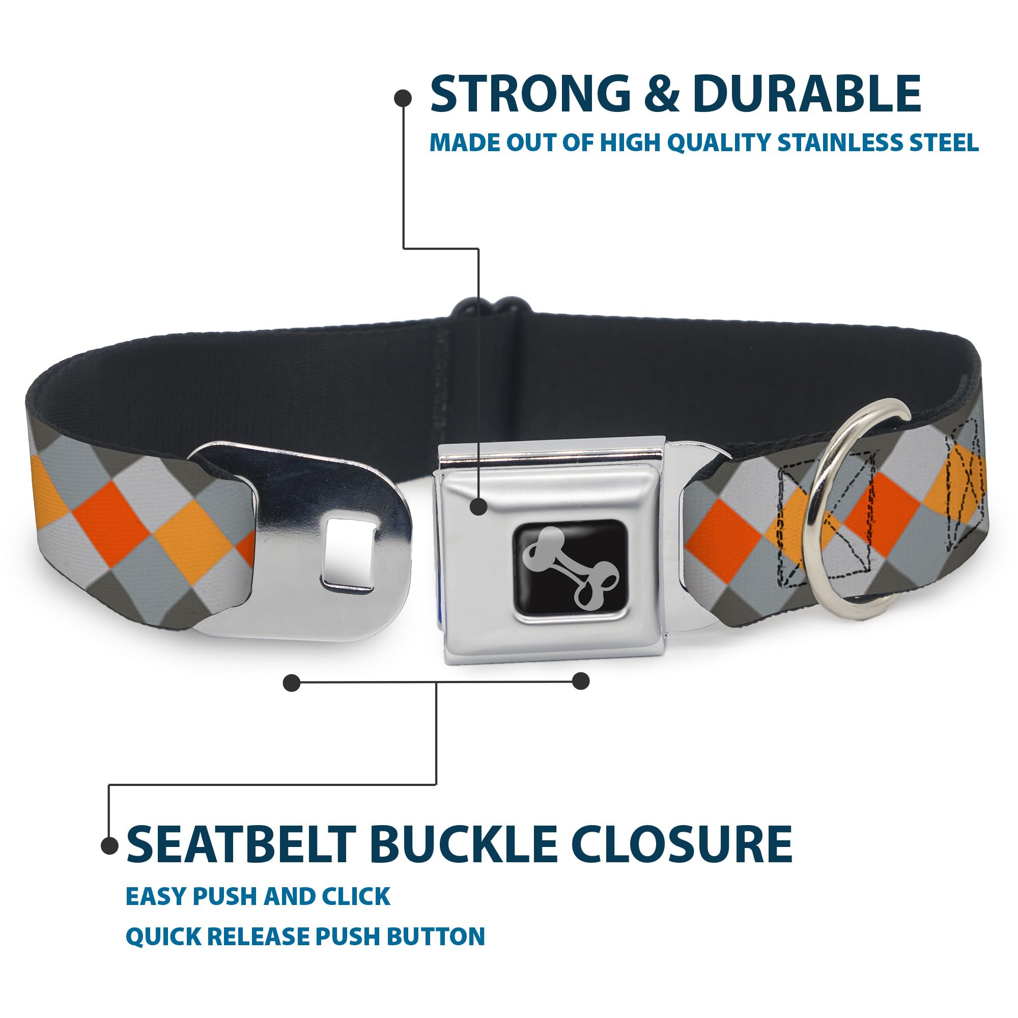 Buckle Down Diamante Plaid Grays/Arancio Collare Osso, Wide Small/13 – 45,7 cm