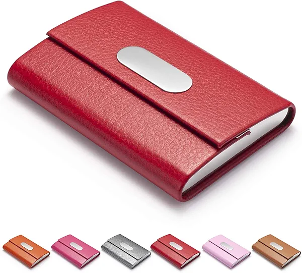 FACATH Business Card Holder For Women, PU Leather Slim Business Card Case - Business Card Carrier ID Case/Wallet Pocket Business Name Card Holder for Women and Men