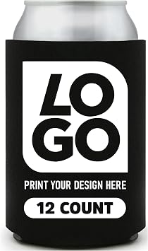 Custom Foam Can Coolers One Color Imprint, Collapsible Can Sleeves for Parties, Weddings, Events, and Promotional Gifts Black, QTY12