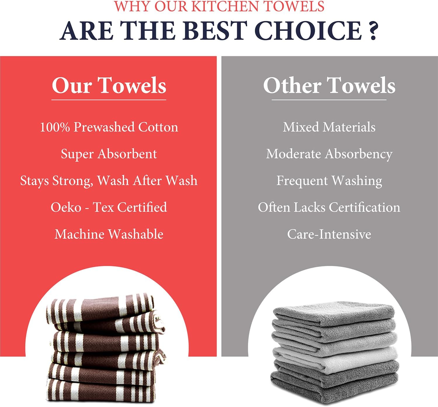 Ashton Sheets American Stripe Kitchen Towels 100% Cotton Pack of 6, Highly Absorbent Quick Drying, Soft Dish Towels 20x30 Inch for Kitchen with Hanging Loop, Hand & Tea Towel - Brown & White Striped - Image 5