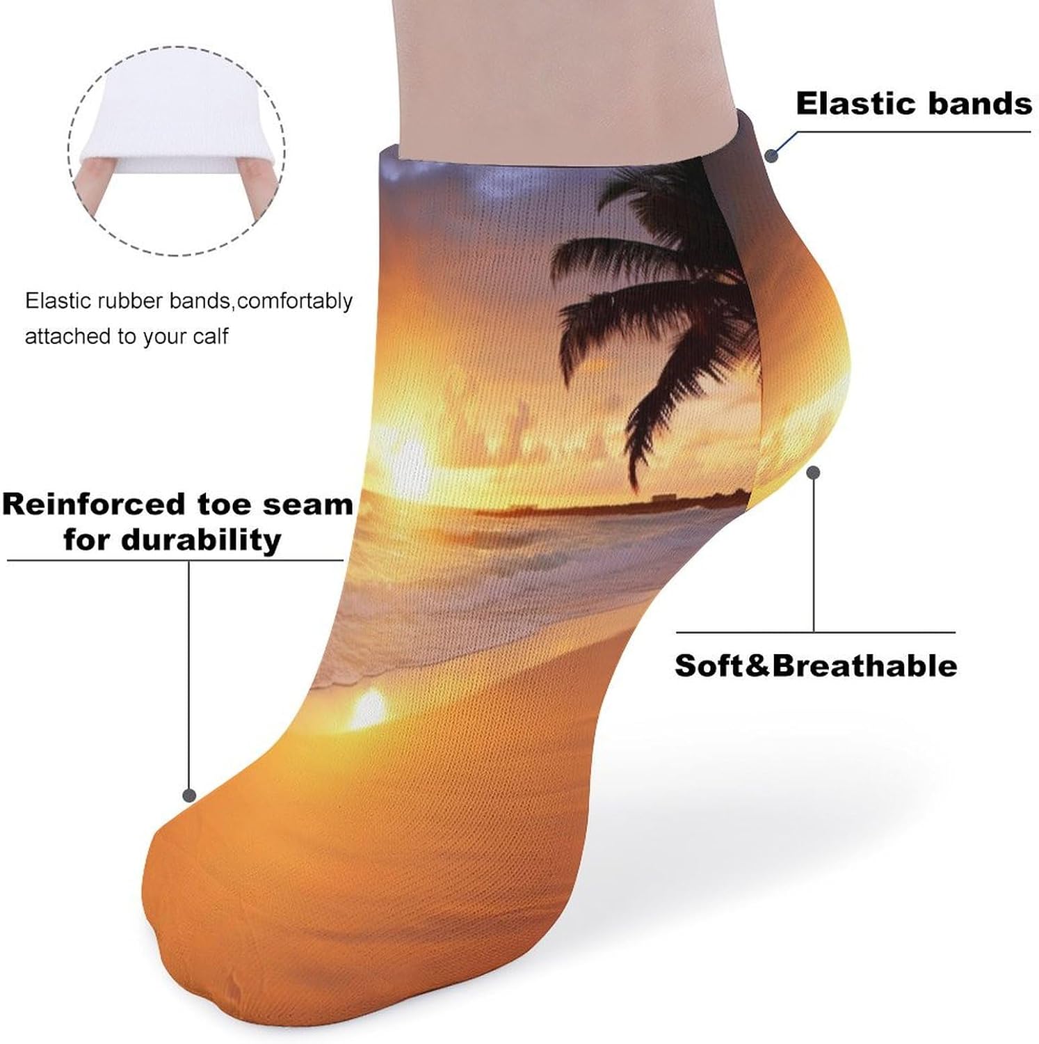 Women's Thin Elastic Socks Low-top Sports Invisible Tropical Beach Sunset Printed Ankle Socks 5 Pairs Suitable for Travel Commuting Outdoor