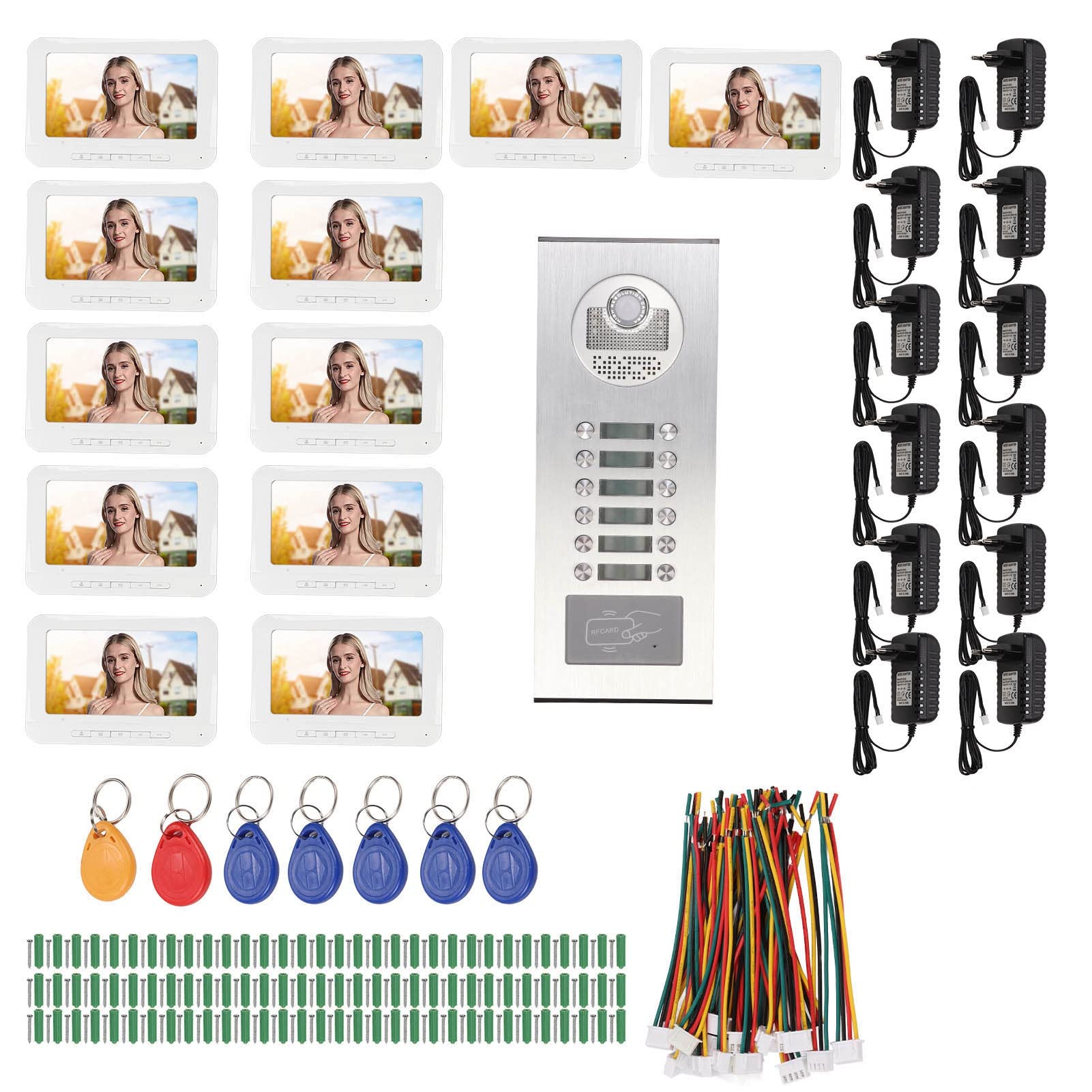 Sistema de Intercomunicación con Timbre de Videoportero Inalámbrico WiFi con Cámara y Monitor Entrada de 7 Pulgadas 1080P Cámara con Cable Visión Nocturna, Soporte de Desbloqueo Remoto Liberación de