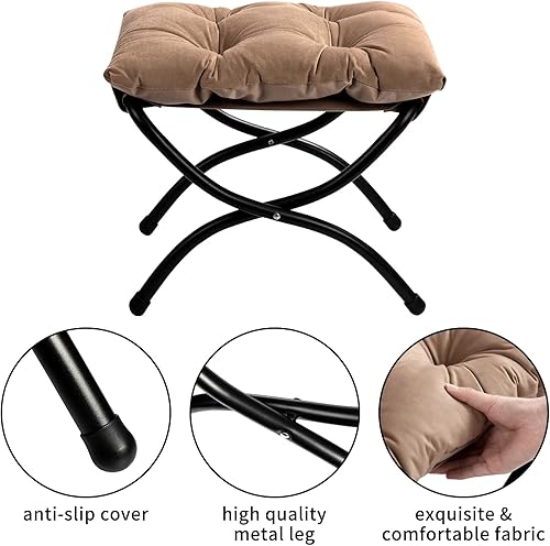 Miniatura 42 de HollyHOME Taburete reposapiés plegable de 15 pulgadas de alto, otomano plegable pequeño tapizado, taburete acolchado para sofá para silla perezosa,