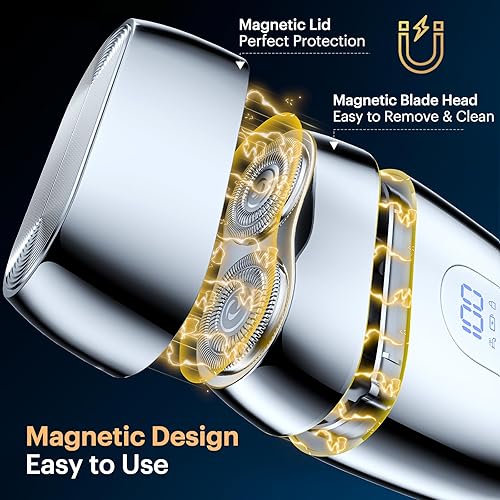 Miniatura 9 de Mini afeitadora eléctrica totalmente metálica para hombres, maquinilla de afeitar portátil de viaje con tapa de espejo, afeitado suave y cerrado,