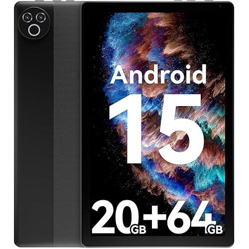 Tablet 10 Inch Android 15 OS GMS Certified Tablets PC 1.8 GHz 5-Core 20 (3+17) GB RAM 64 GB ROM 1 TB Expandable 1280x800 HD IPS Touch Screen 5000 mAh WiFi 6 Bluetooth 5.4 Dual Camera 2025 (Black)