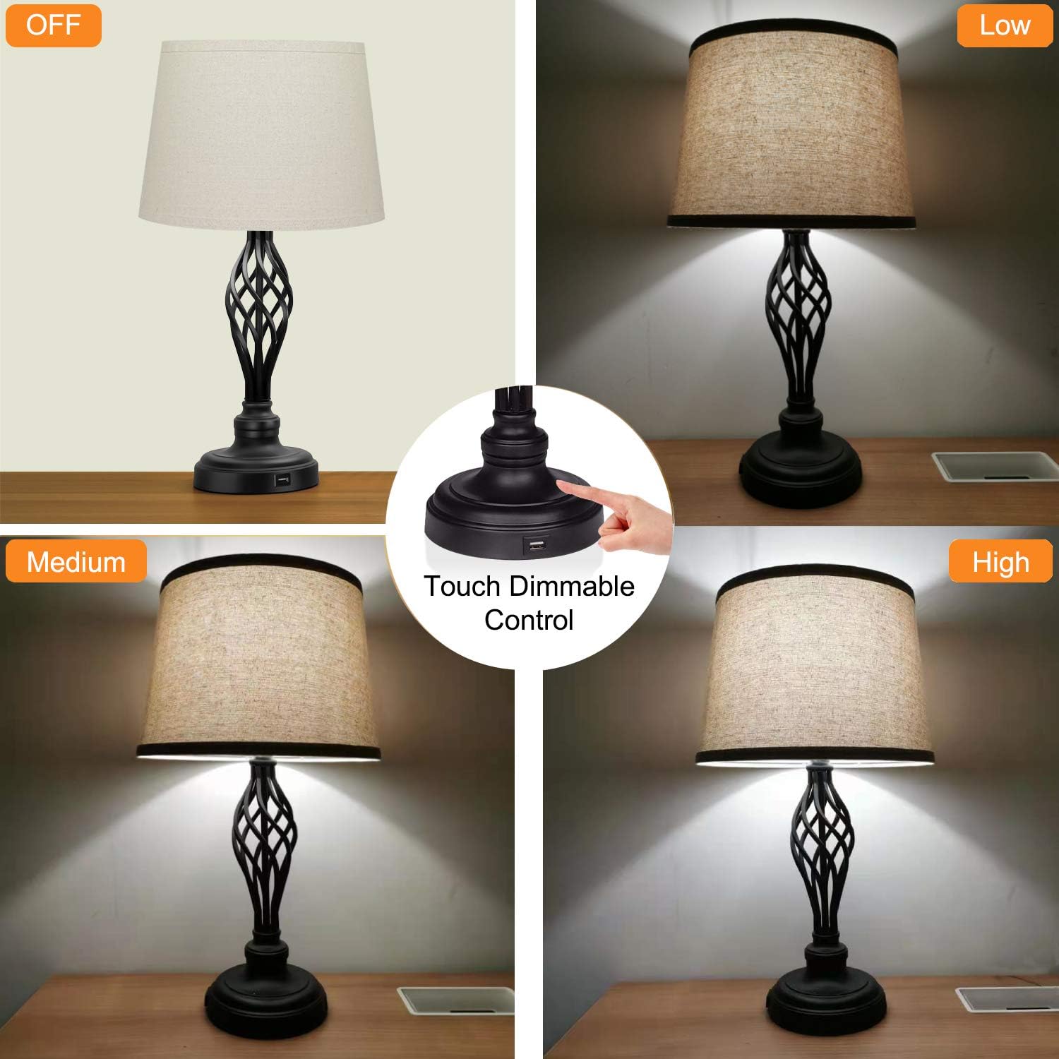 Hot Deals Set of 2 Touch Control 3-Way Dimmable Table Lamp Nightstand Lamp with USB Port AC Outlet Bedside Desk Lamp with Fabric Shade for Living Room Bedroom, Daylight White Bulbs Included