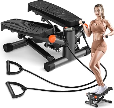 Steppers for Exercise at Home,Adjustable Height Mini Stepper with Resistance Bands,Stair Stepper with 350lbs Loading Capacity,Twist Stepper for Full Body Workout Included Mat