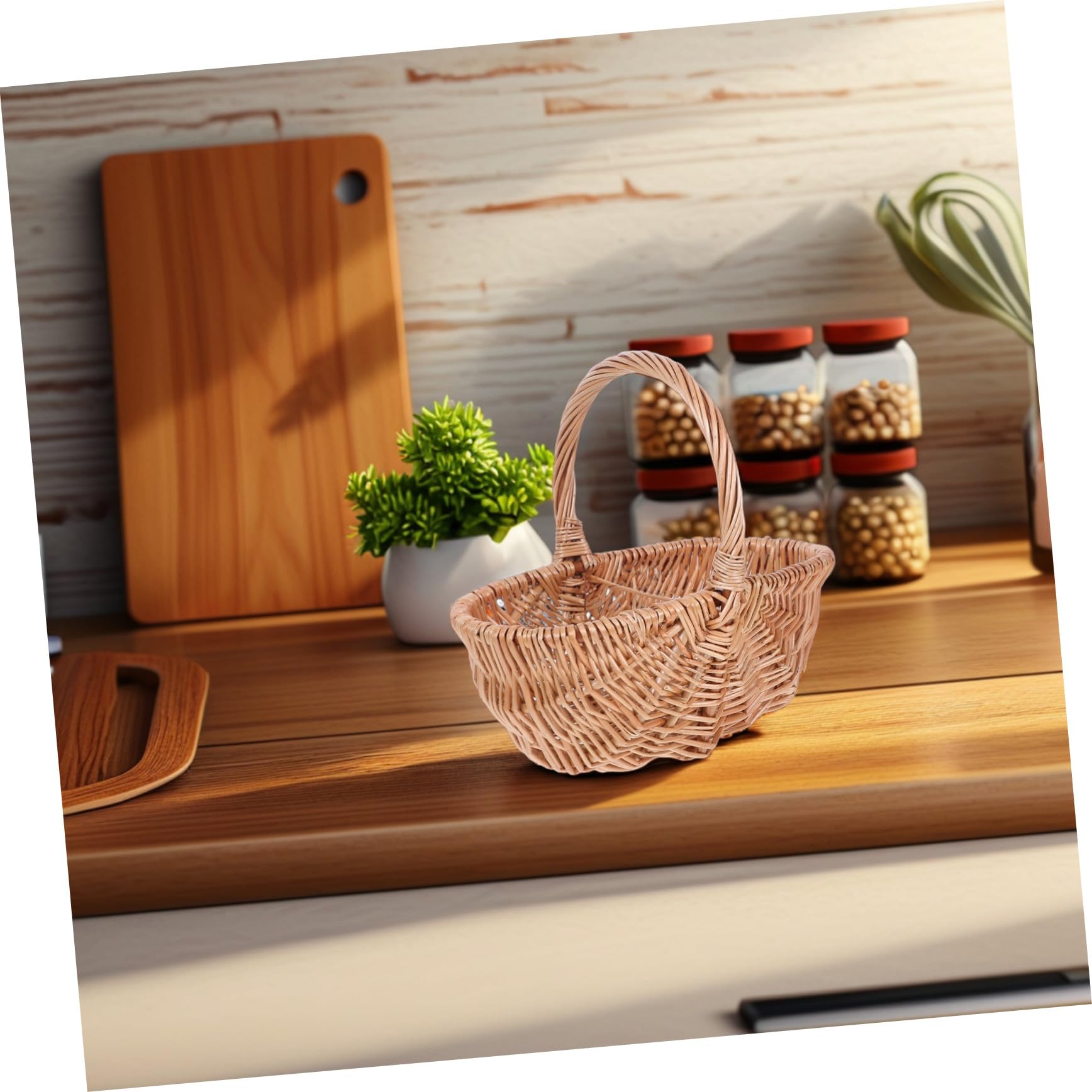 Mipcase Cesta Ovalada de Mimbre Tejida Mano Cesta Pequeña y Ligera para Picnic para Frutas Huevos y Verduras Organizador Portátil para Cocina y Exteriores