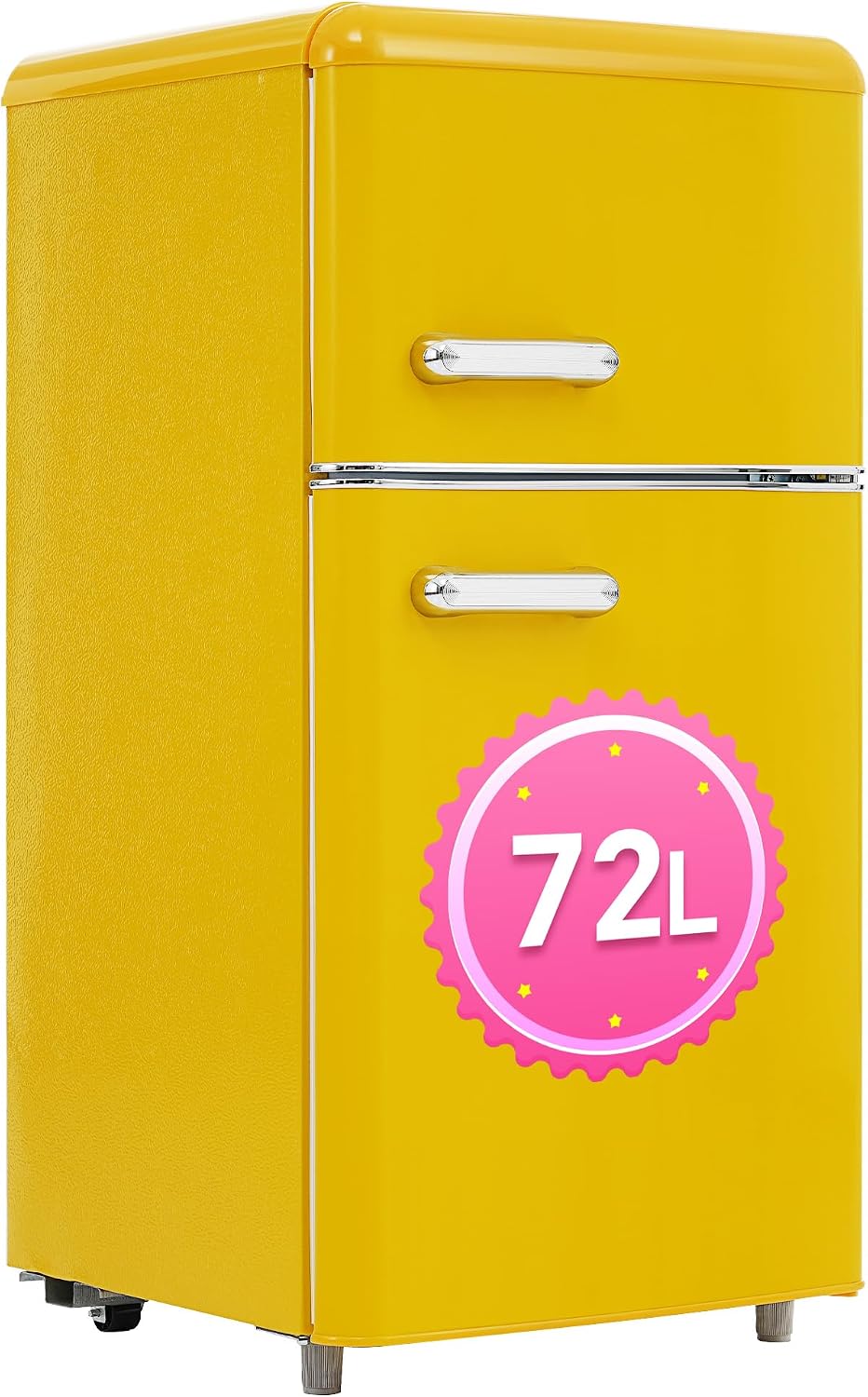 drixno retro fridge top and bottom double door fridge 72 liter total volume with 21 liter freezing volume 120kwh per year led light available in various colors [energy class e]
