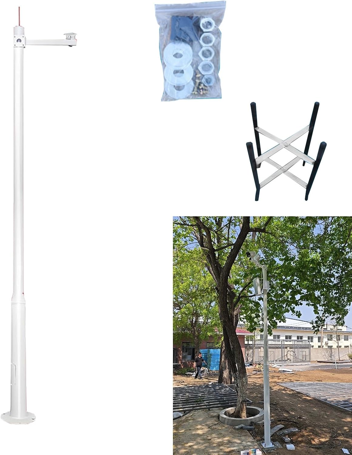 Durable Outdoor Security Camera Pole Mount - White Steel Vertical Holder, Easy Installation for 3m (9.8ft) Surveillance Cameras, Weatherproof & Adjustable Bracket