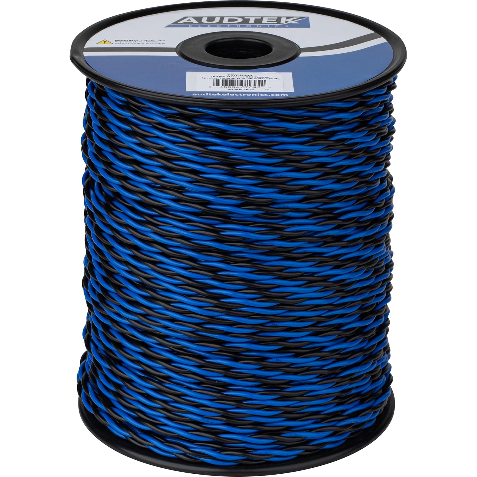 Audtek 500 ft. 16 AWG Stranded OFC Twisted Pair Speaker Cabinet Hookup Wire Blue/Black