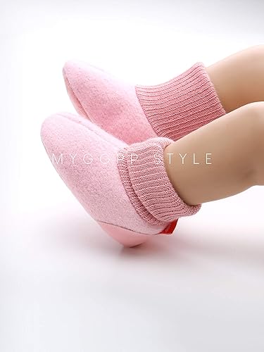 Miniatura 3 de myppgg Botines de forro polar para bebé y niña, para recién nacidos, acogedores, calcetines cálidos de invierno, antideslizantes, suela suave,