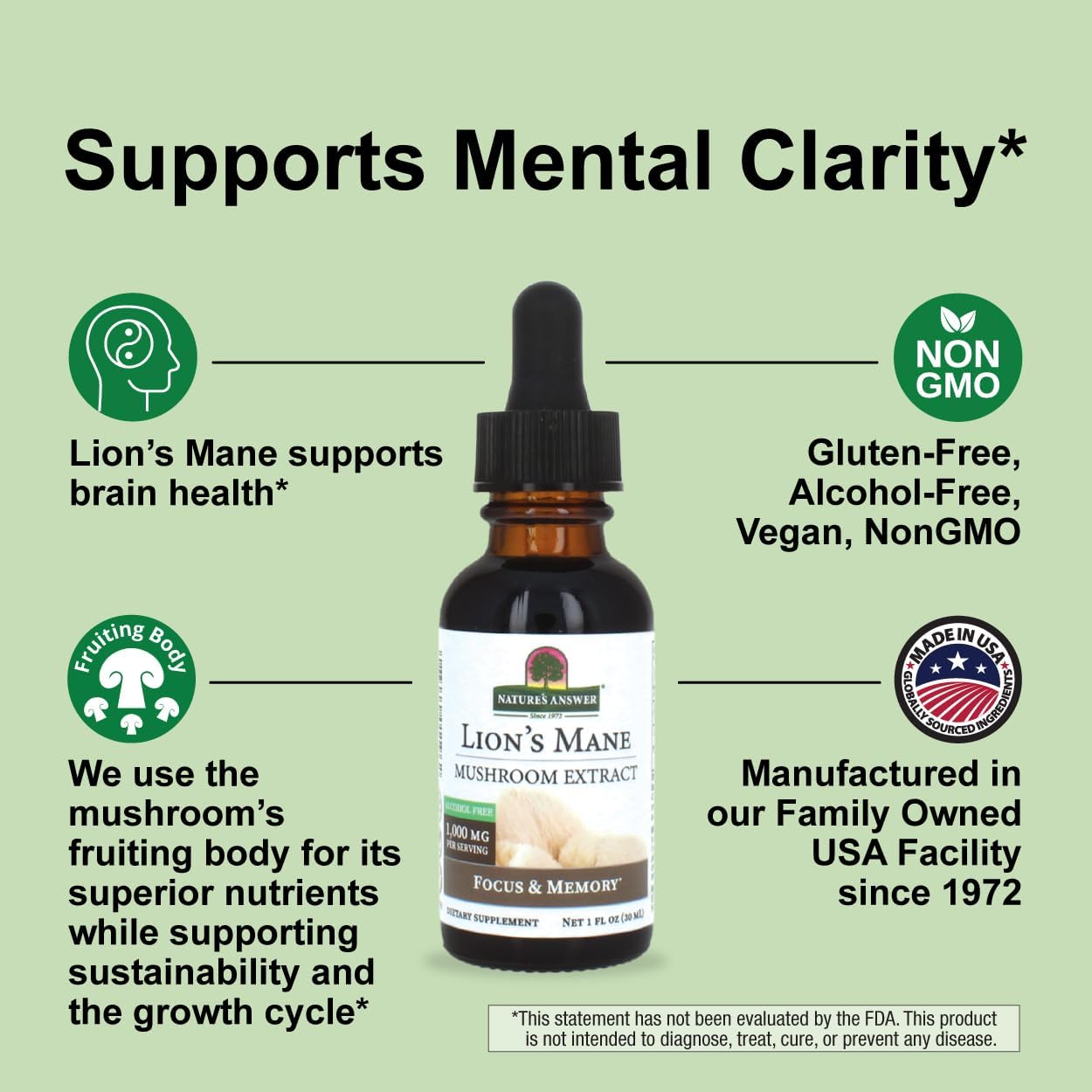 Nature's Answer Lion's Mane, Mushroom Extract, Alcohol Free, 1 fl oz (30 ml) - Image 6