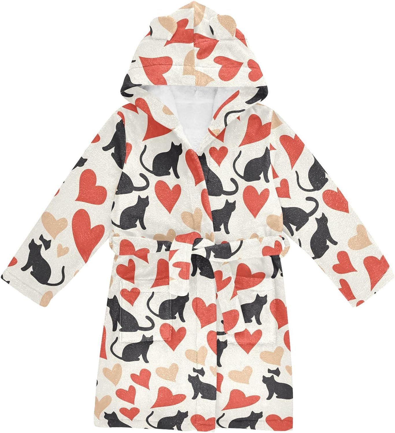 senya Cats Hearts Q Toddler Hooded Bathrobe Kids Soft Plush Bath Towel Robes for Boys Girls 2-12 Years