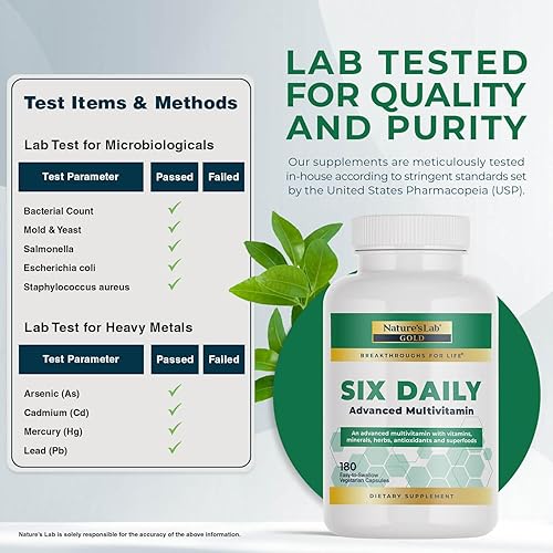 Miniatura 4 de Nature's Lab Six Daily Advanced Multivitamínico - Más de 90 nutrientes, minerales, antioxidantes, hierbas y alimentos integrales, 180 cápsulas