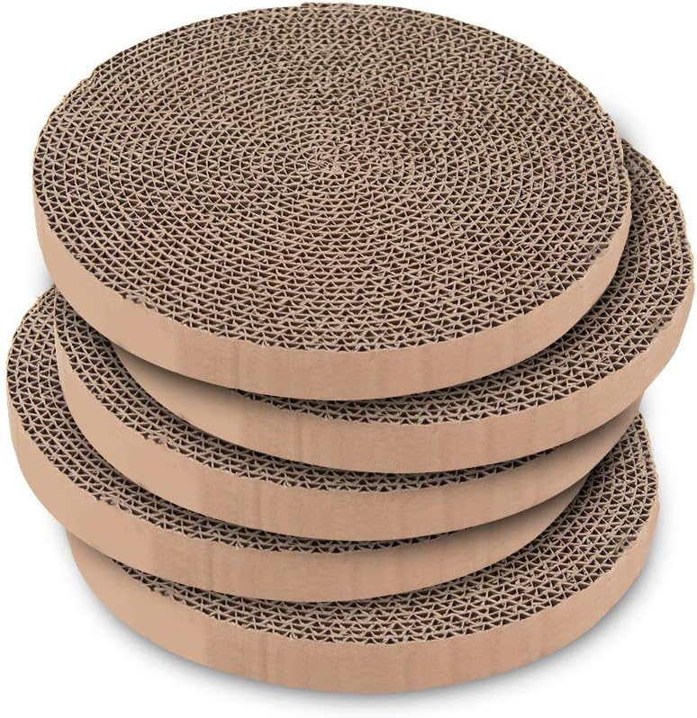 Scratch and Spin Cat Scratcher Replacement Pads for Active Play, Natural Recycled Corrugated Cardboard, Supports Behaviors, Relieves Stress - 5 Count