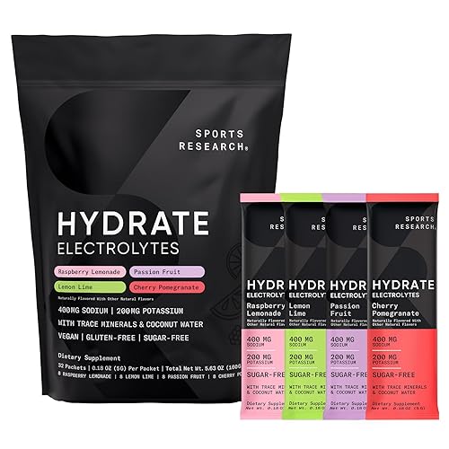 Sports Research® Hydrate Electrolytes Powder Packets - Sugar-Free & Naturally