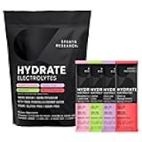 Sports Research® Hydrate Electrolytes Powder Packets - Sugar-Free & Naturally Flavored with Vitamins, Minerals, and Coconut Water - Supports Hydration - 32 Packets - Variety Pack