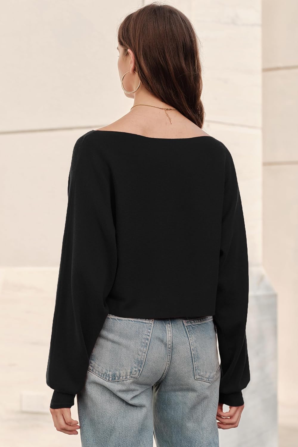 Newshows Women's 2025 Fall Wool Blend Cropped Sweaters Boat Neck Off Shoulder Cute Casual Tops - Image 4