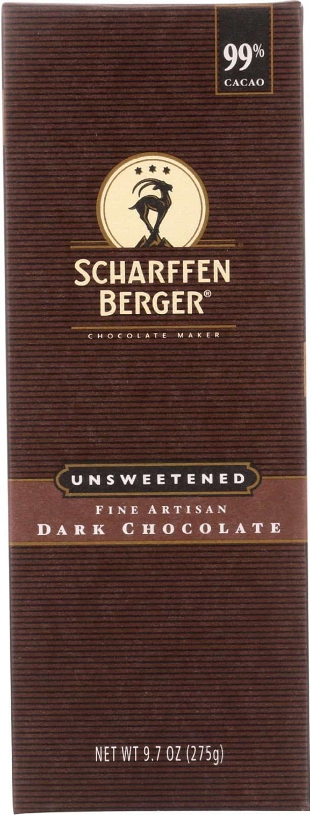 Scharffen Berger Baking Bar, Unsweetened Dark Chocolate (99% Cacao), 9.7-Ounce Packages (Pack of 2)