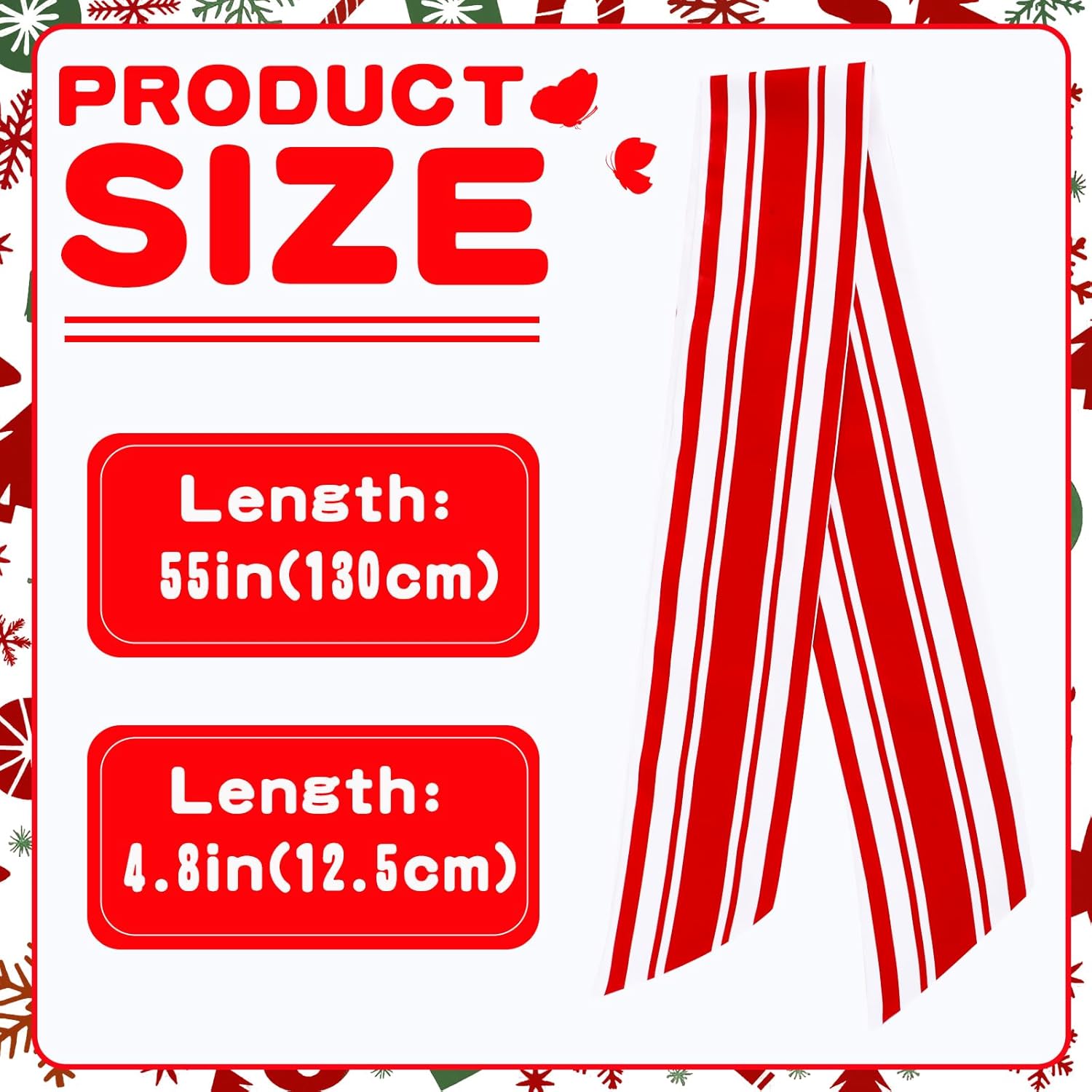 TONIFUL Wreath Sash for Front Door 4.5" x 56" Red White Stripe Wreath Sash for Embroidery Garland Doorway Indoor Outdoor Wall Yard Ribbon Bow Christmas Party Home Decor - Image 2