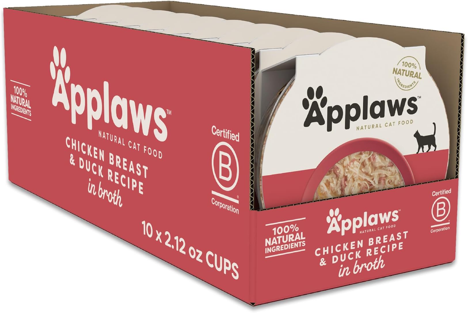 Natural Wet Cat Food in Broth, Limited and Natural Ingredients, High Protein with No Artificial Additives, Chicken Breast & Duck in Broth (10 x 2.12 oz Easy-Open Cups)