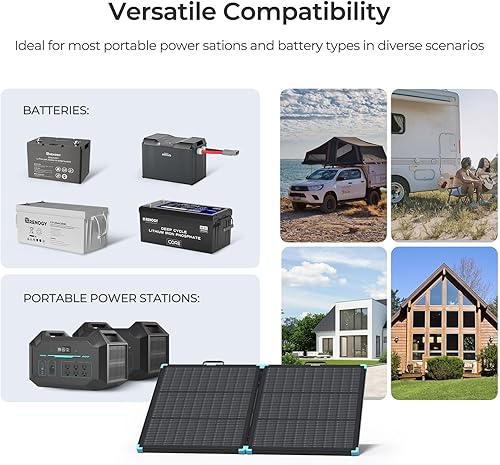 Miniatura 8 de Renogy Maleta de panel solar portátil de 100 W, 25% de alta eficiencia tipo N cargador solar plegable para estación de energía, duradero durante
