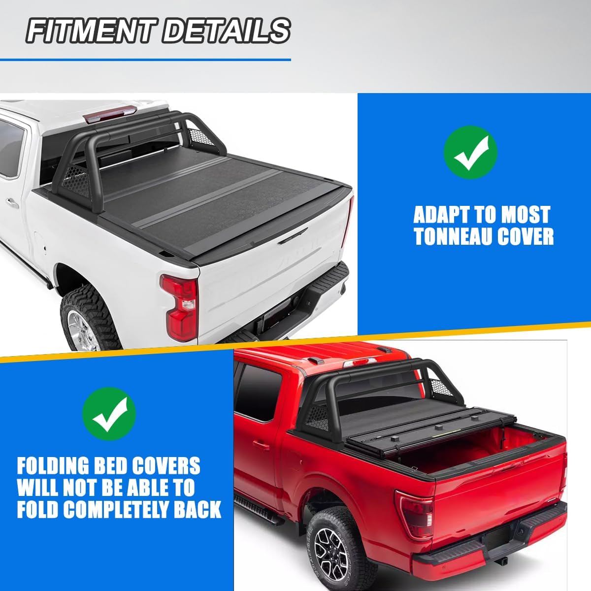 Heavy Duty Universal Roll Bar Fit for Dodge Ram 1500/2500/3500, Chevy Silverado, Ford F-Series, Toyota Tundra, Titan | Q235A Steel Sport Chase Rack with Adjustable Truck Bed Roll Bar