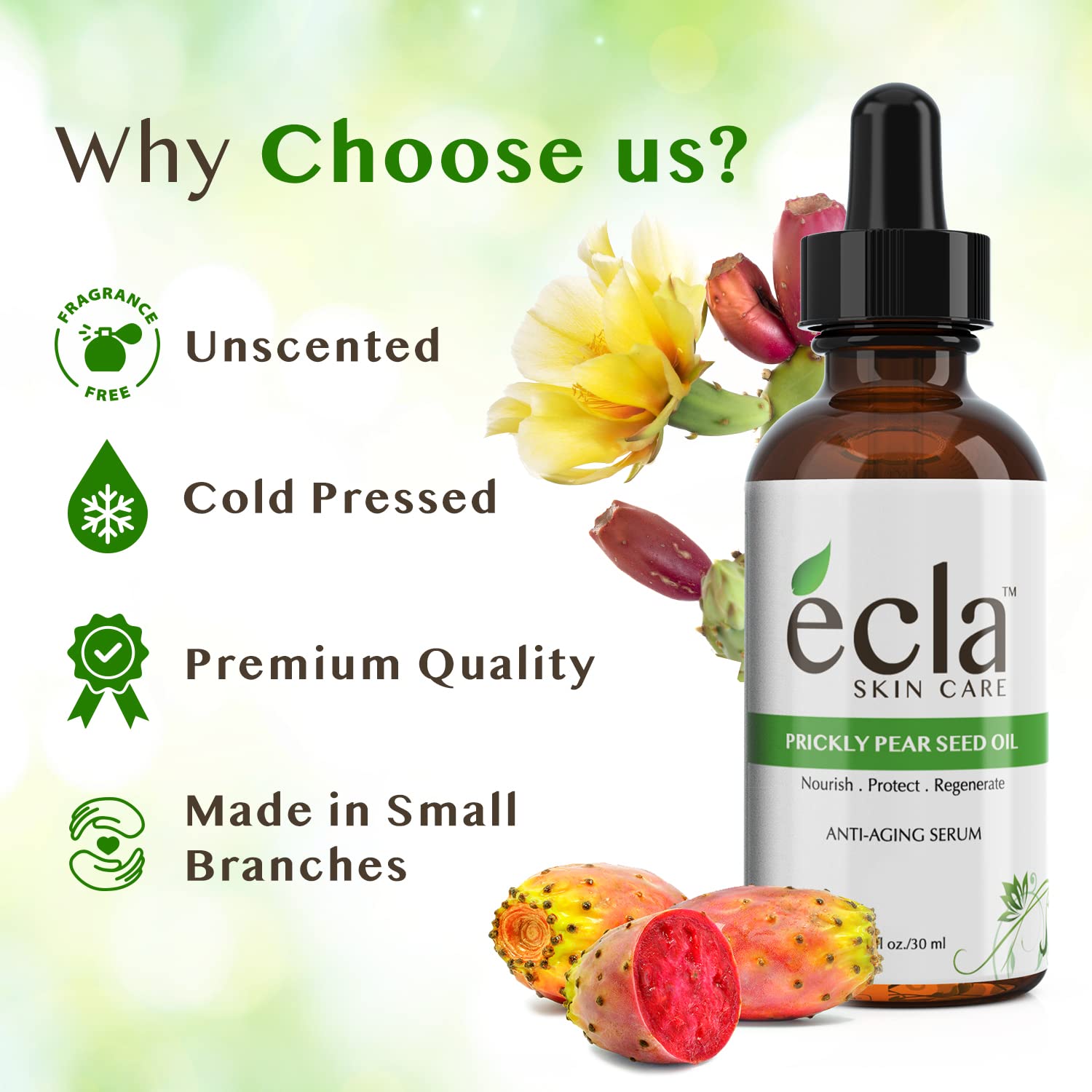 Prickly Pear Seed Oil (1 Oz-30 ml) Cactus Barbary Fig Oil 100% Pure Certified Organic Anti Aging Facial Night Serum Moisturizer - Natural Treatment for Acne, Blemishes and Under Eye Dark Spots