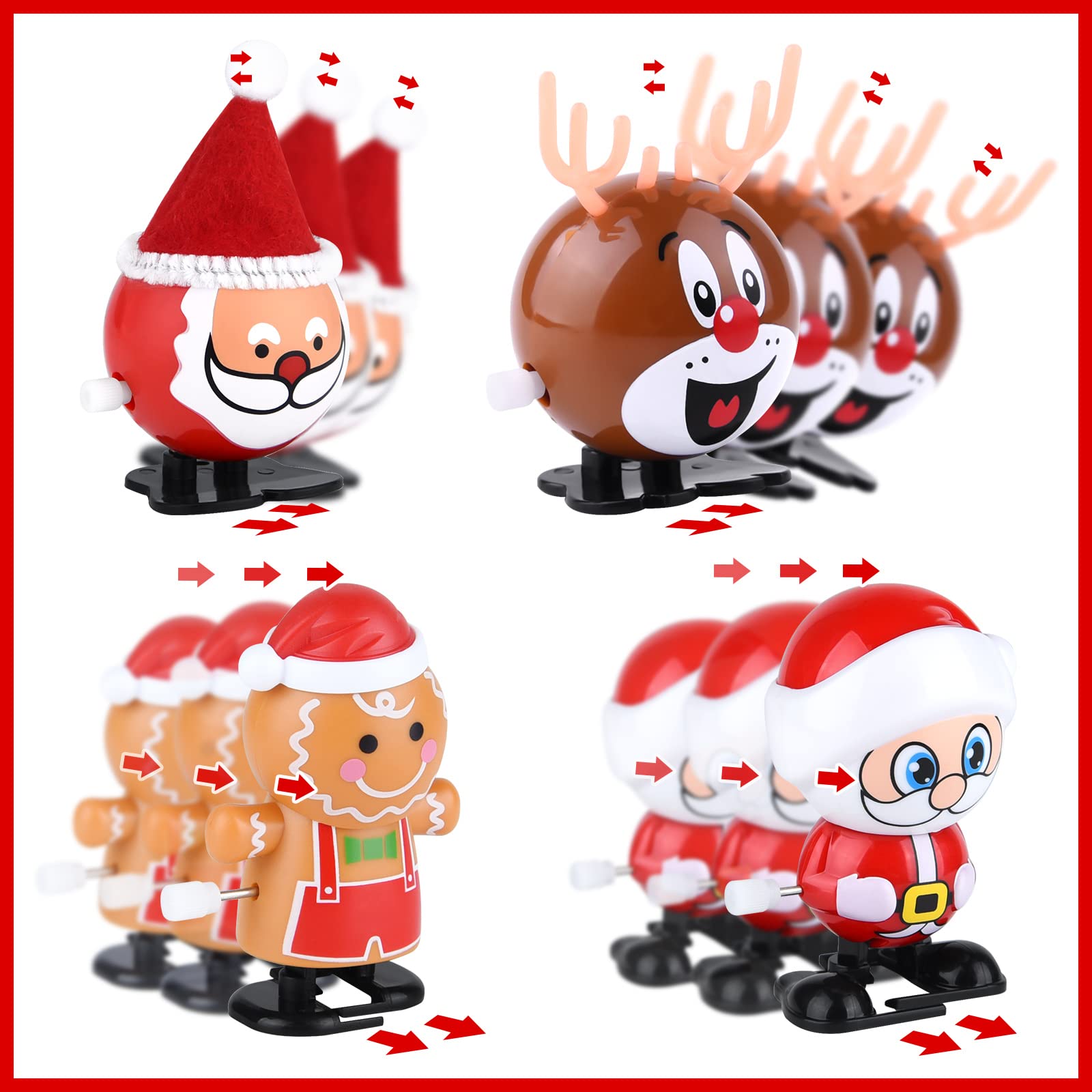 4 Jouets à Remonter Noël - Père Noël, Pingouin, Bonhomme De Neige, élan - Pour Calendrier De L'Avent Ou Sacs Cadeaux