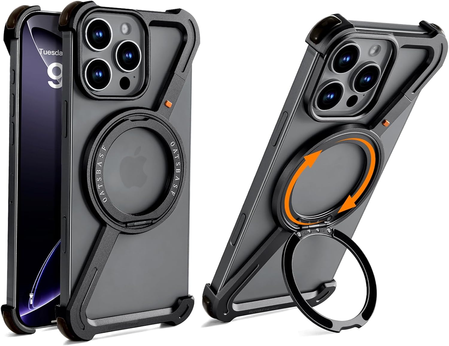 OATSBASF Minimalist Phone Case for iPhone 16 Pro Max 6.9" Aluminum Frameless Bumper Case, Light-Duty Drop Protection Black Black for iPhone 16 Pro Max 6.9"