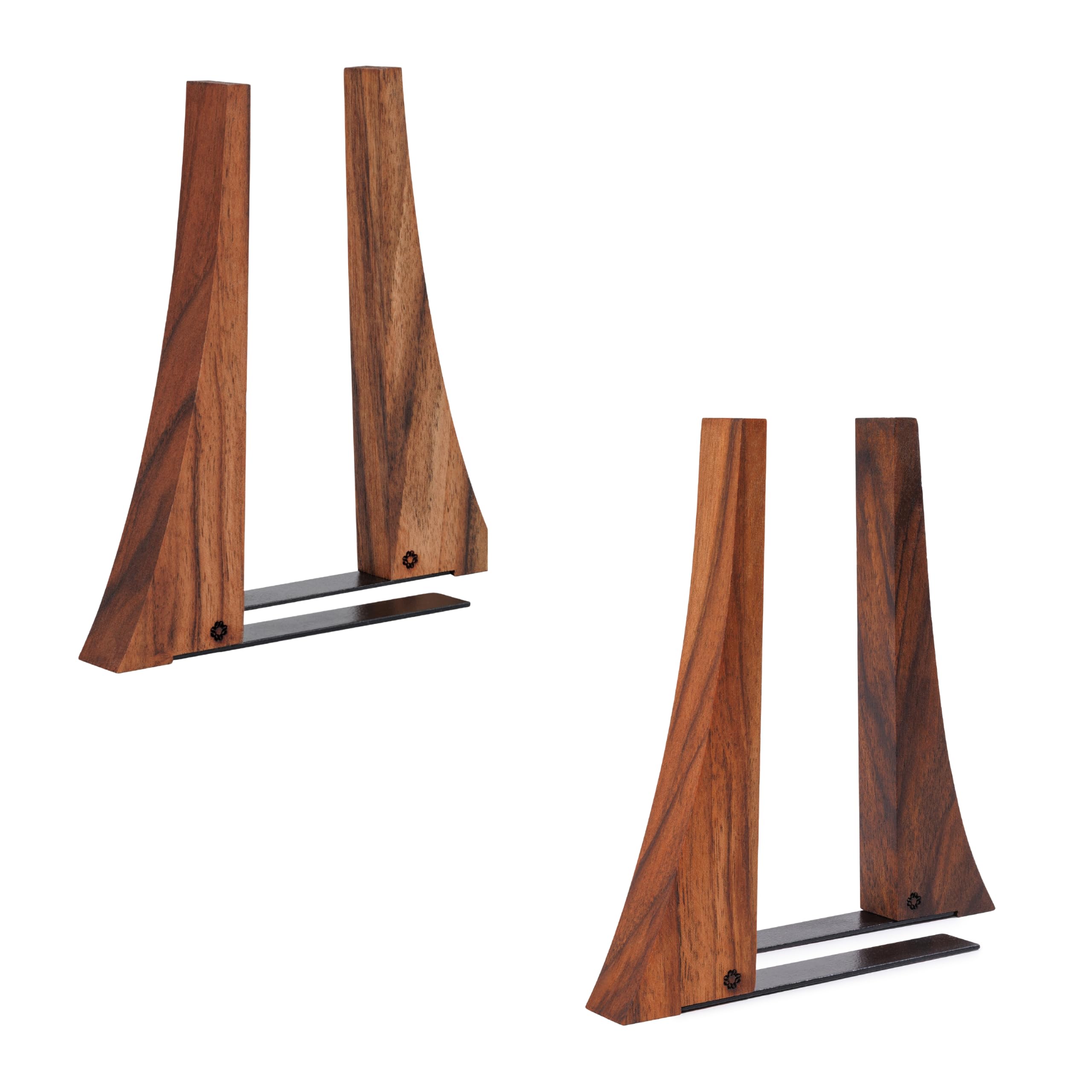 Tilisma Walnut Bookends For Shelves | Wooden Book Ends For Shelves | Sturdy Book Holders, Stoppers With Metal Base For Bookshelves | Slick Decorative Bookends Stands Firmly On Bookshelf (2 Pair)