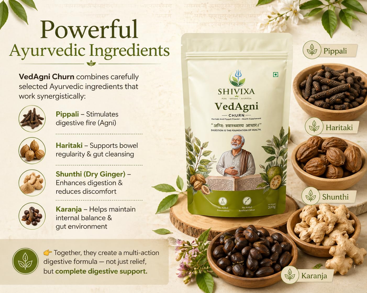 VedAgni Churna | Ayurvedic Digestive Powder | Helps Relieve Gas, Acidity, Bloating & Constipation | Supports Gut Health, Digestion & Metabolism | Plant Based Natural ayurvedic Laxative for men & woman | 200g Pack of 1 — Amazon image 3