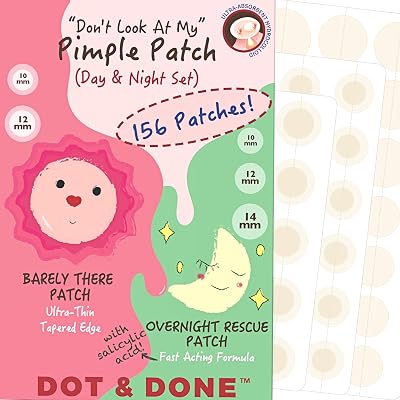 Pimple Patches, 156 Count, DAY & NIGHT (Daytime Invisible + Overnight Salicylic), 14mm 12mm 10mm Sizes, Hydrocolloid Acne Patch Set for Face, Ultra-Thin Invisible Tapered Edge Day Patches and Salicylic Acid Overnight Rescue Patches