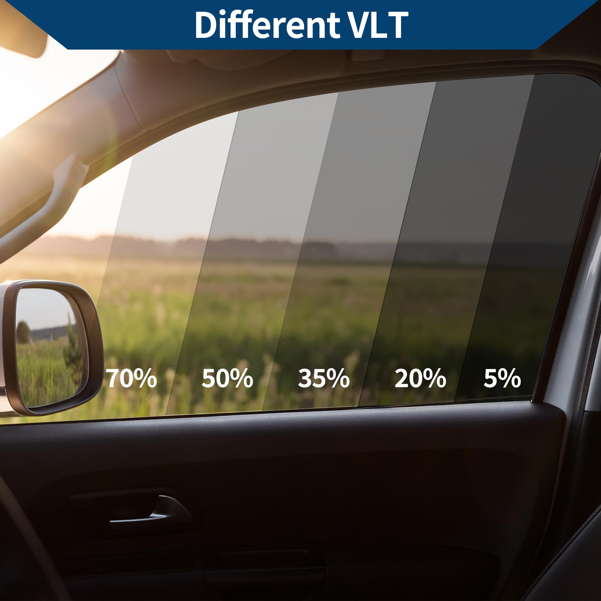 Pellicola oscurante per finestrini auto, pellicola per la privacy dell'auto, in PET, 63 cm x 6 m, 1 pezzo, azzurro VLT 75% IRR 91% UVR 99,5%