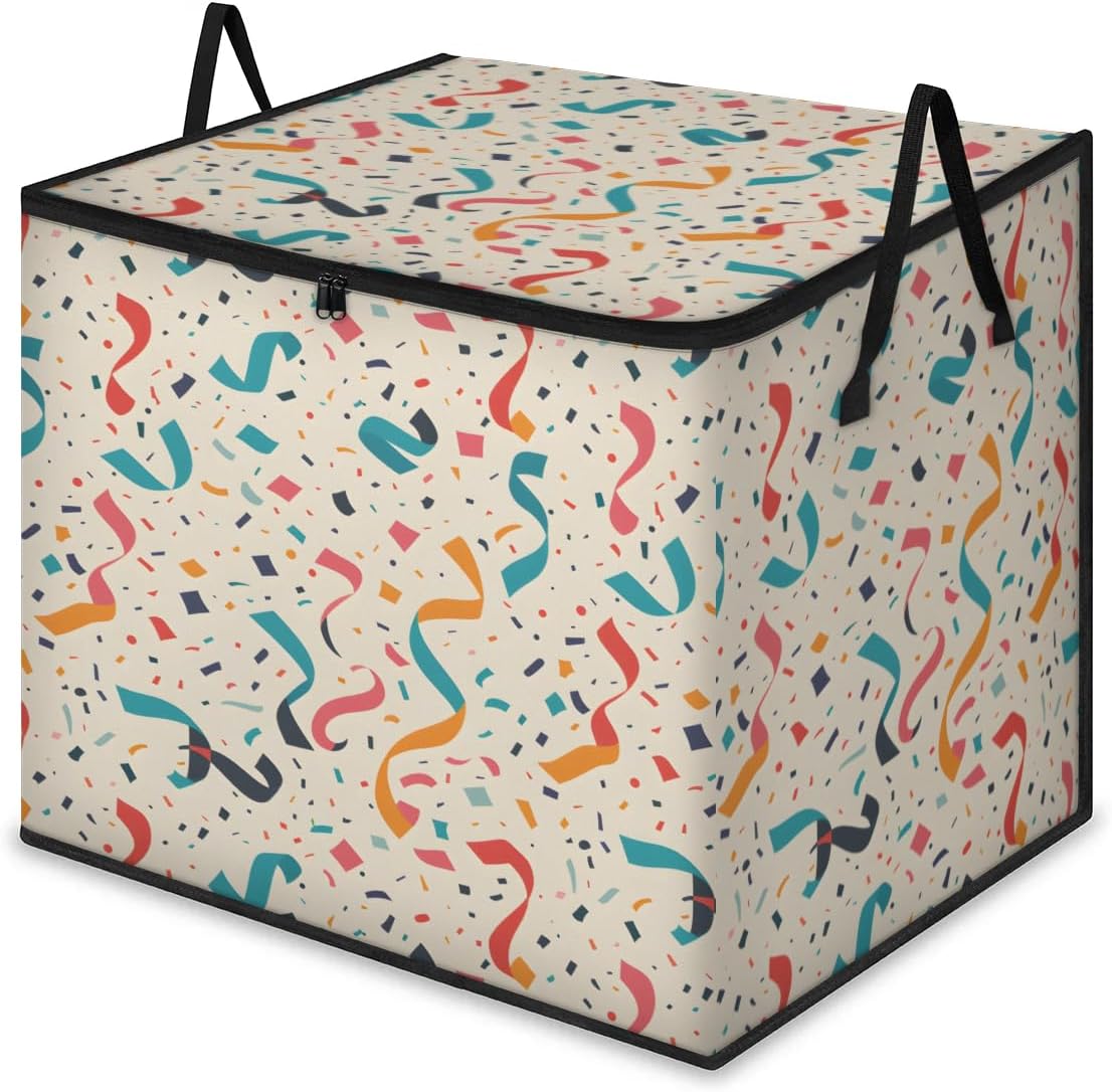 Honeybaby 214L Extra Large Comforter Storage Bag Colorful Ribbon Storage Totes with Lids Waterproof Closet Organizer Folding Blanket Storage Bags for Clothes Bedding Pillows