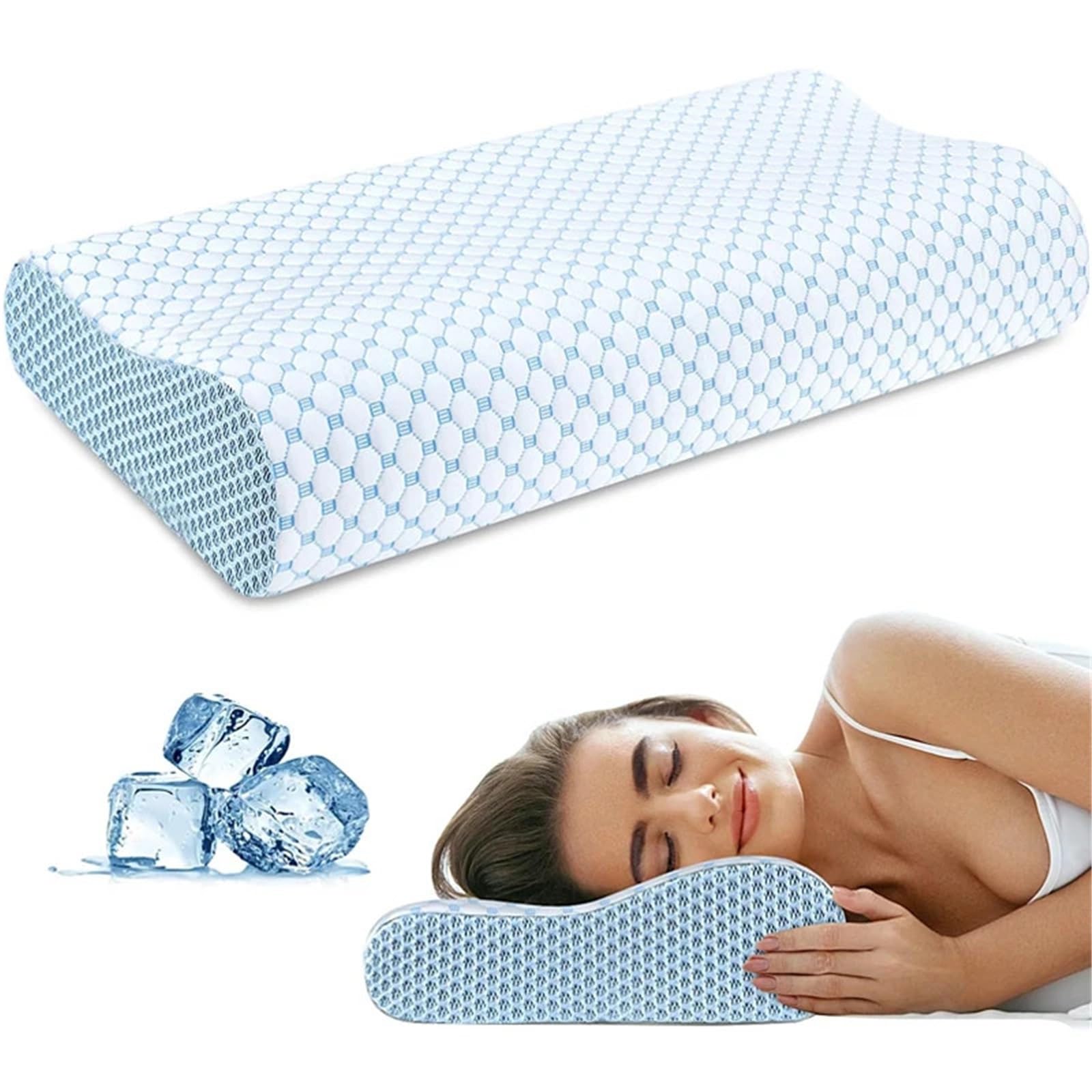 YGSGJSP Latex Pillow 1pc Cool Feeling Memory Foam Pillow, 2 In 1 Ergonomic Orthopedic Cervical, Sleep Support Neck for adults(Blue(50x30cm))