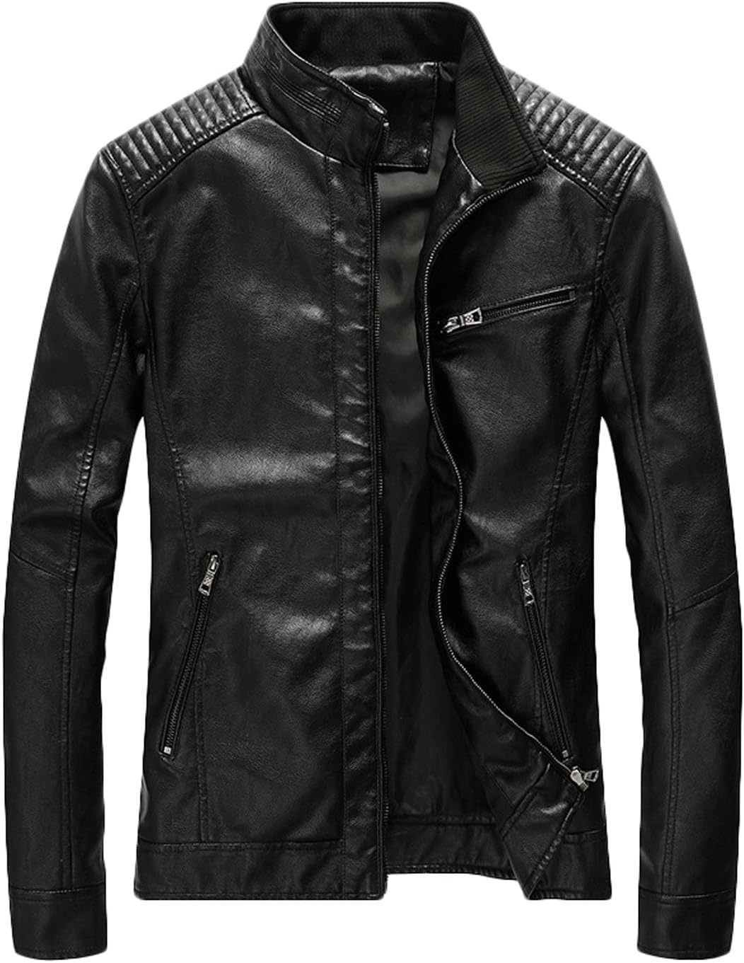 - Youhan Men's Casual Zip Up Slim Bomber Faux Leather Jacket