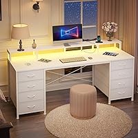 Vista 13 de Escritorio para computadora de 60 pulgadas con 8 cajones, escritorio de oficina en casa con tomas de corriente, escritorio de estudio de trabajo