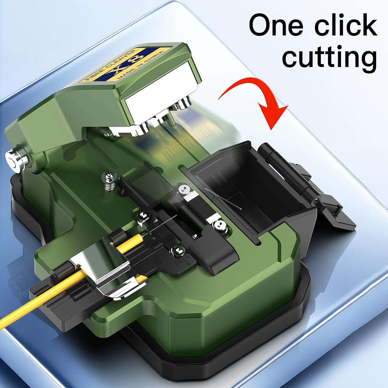 One Step Fiber Cleaver X8, Precision Fiber Optic Cutting Tool, with 24-Position Blade, 3 in 1 Fixture, Built-in Removable Waste Box, for Hot Melt and Cold Joint, FTTH Telecom & CATV Installation
