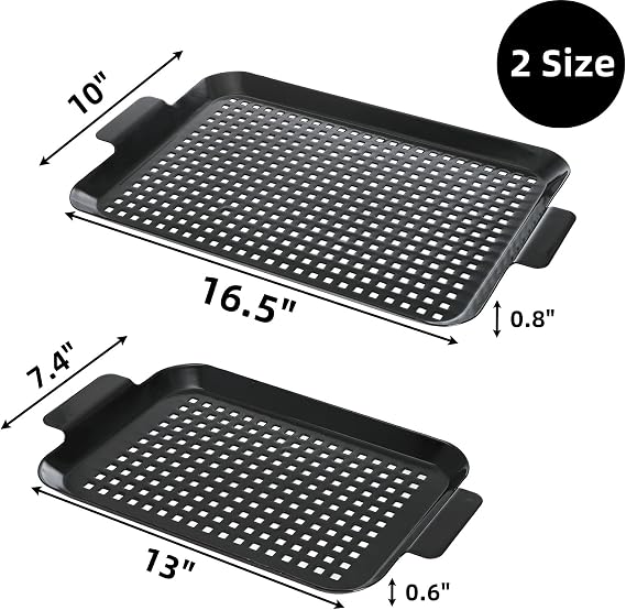 Covzoe 2 Pack Grill Pans, Nonstick Grill Topper for Outdoor Grill