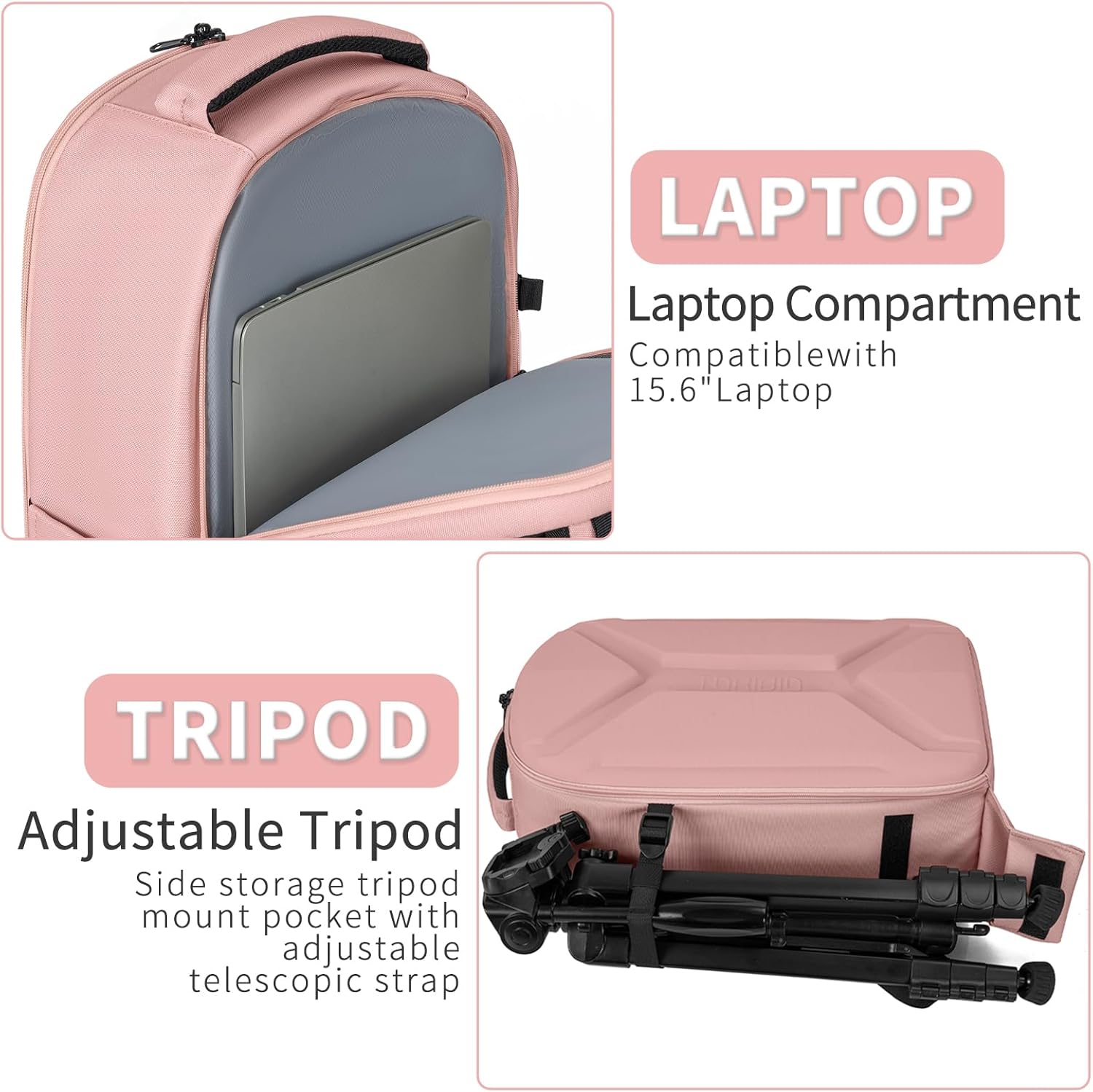 Camera Backpack, Hardshell DSLR Photography Camera Bag with Rain Cover, Waterproof Hard Shell Camera Case with Tripod Holder & 15.6" Laptop Compartment Compatible with Canon/Nikon/Sony/DJI Mavic Drone