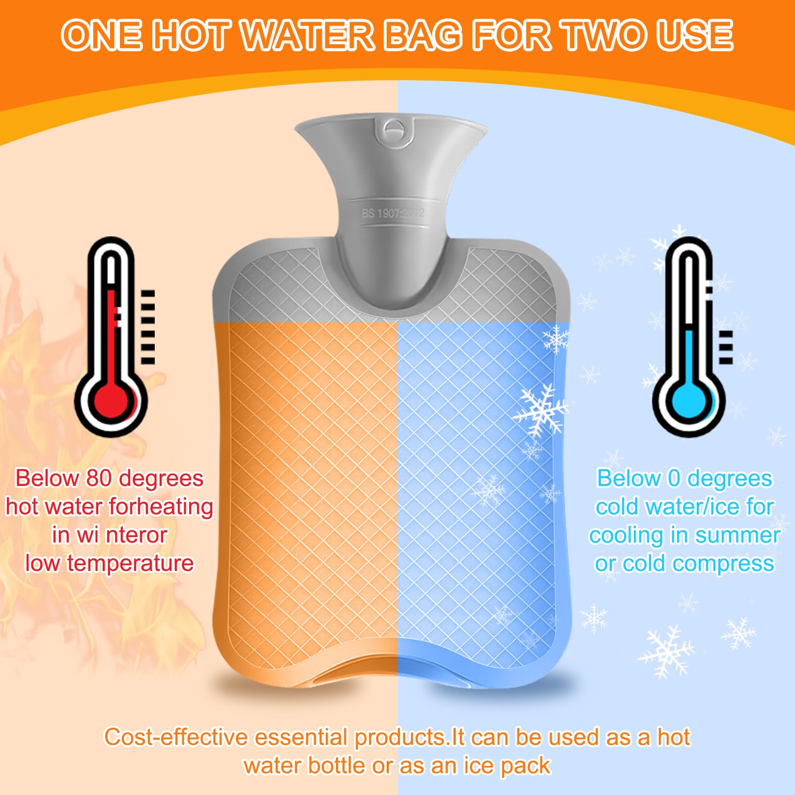 Bolsa de agua caliente con funda de 3 l, tamaño XXL, a prueba de fugas, con funda de forro polar suave y extraíble, calentador de manos para adultos, niños, mujeres, alivio del dolor