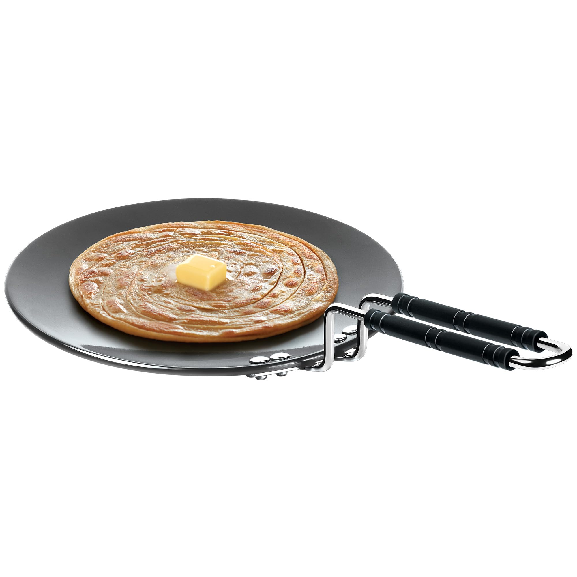 MILTON Pro cook 22 cm Tava, Hard Anodized Tawa with Stainless Steel Wired Handle for Paratha/Chapathi/Roti, Metal Spoon Friendly, Dark Grey, 3 Years Warranty